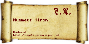 Nyemetz Miron névjegykártya